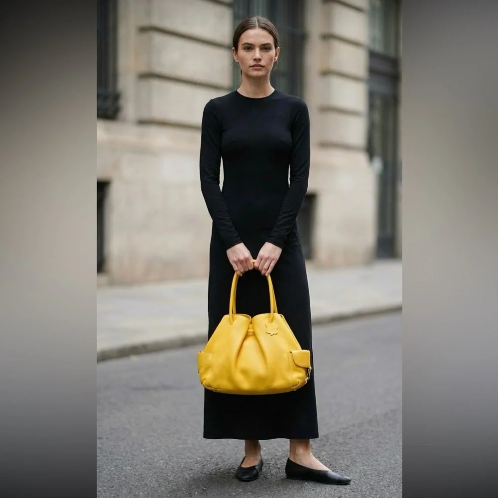 Genuine Leather!! Coldwater Creek yellow Hobo Leather Shoulder Bag - Picture 3 of 16